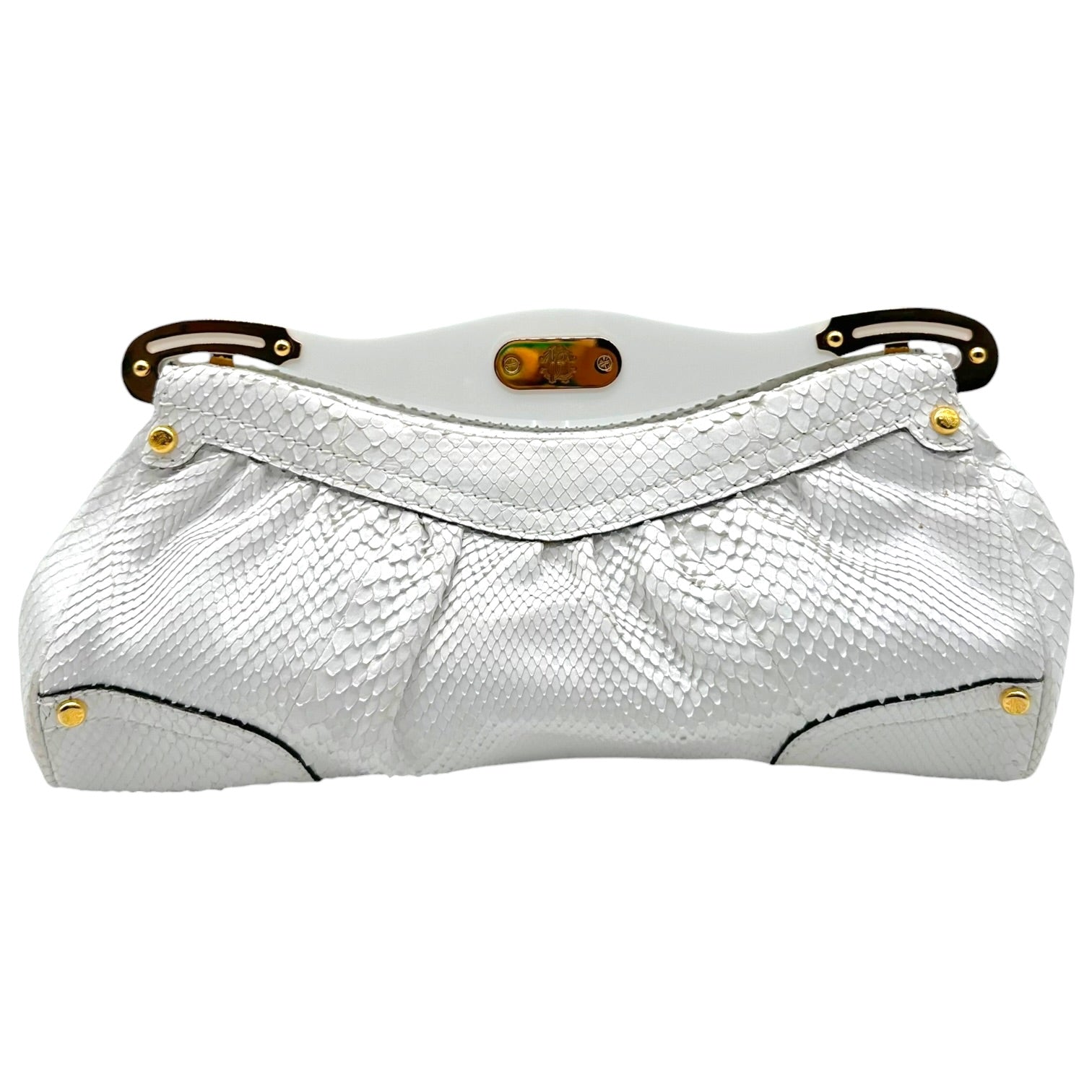 Roberto Cavalli White Python Gold Detail Clutch Bag