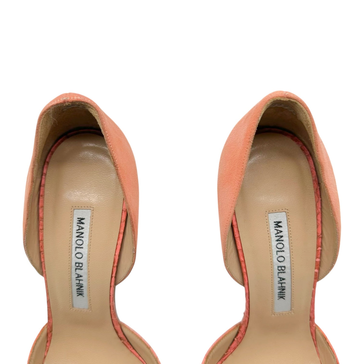 Manolo Blahnik Salmon Pink Suede & Snakeskin D'Orsay Pointed Toe Pumps