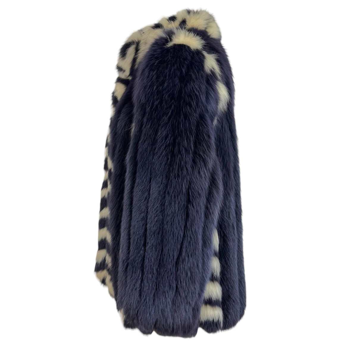 Saga Fox Dyed Fox Fur Coat Purple Ivory Striped
