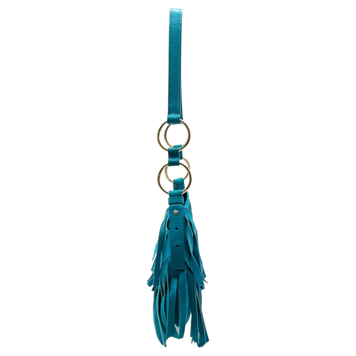 Yves Saint Laurent Rive Gauche by Tom Ford Turquoise Suede Fringe Shoulder Bag