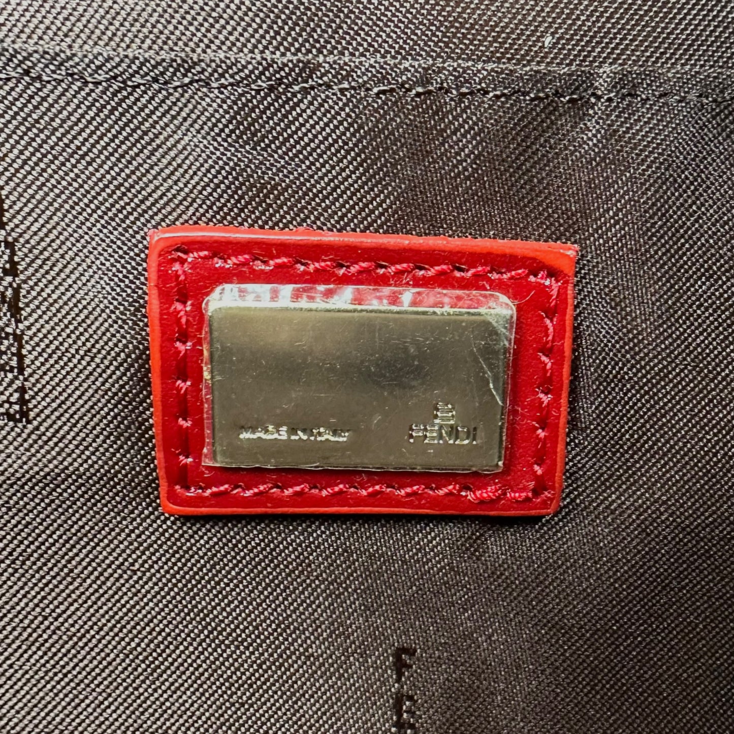 Fendi Red Leather Trim Zucchino Monogram Bag