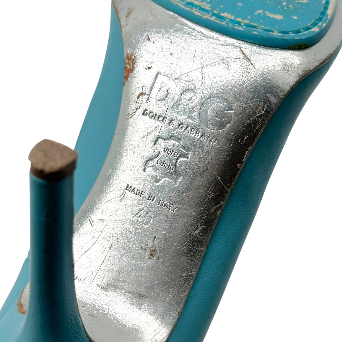 D&G Dolce & Gabbana Turquoise & Green Studded Logo Heels
