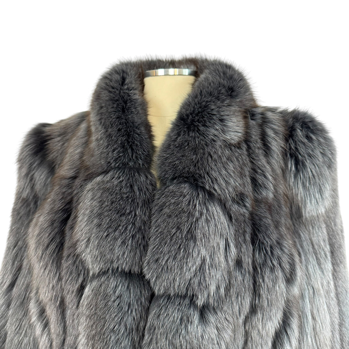 Sagano Fox Fur Coat Dark Gray 1990s Vintage XS