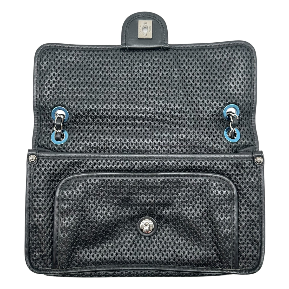 Chanel Black Perforated Leather Medium Flap Shoulder Bag