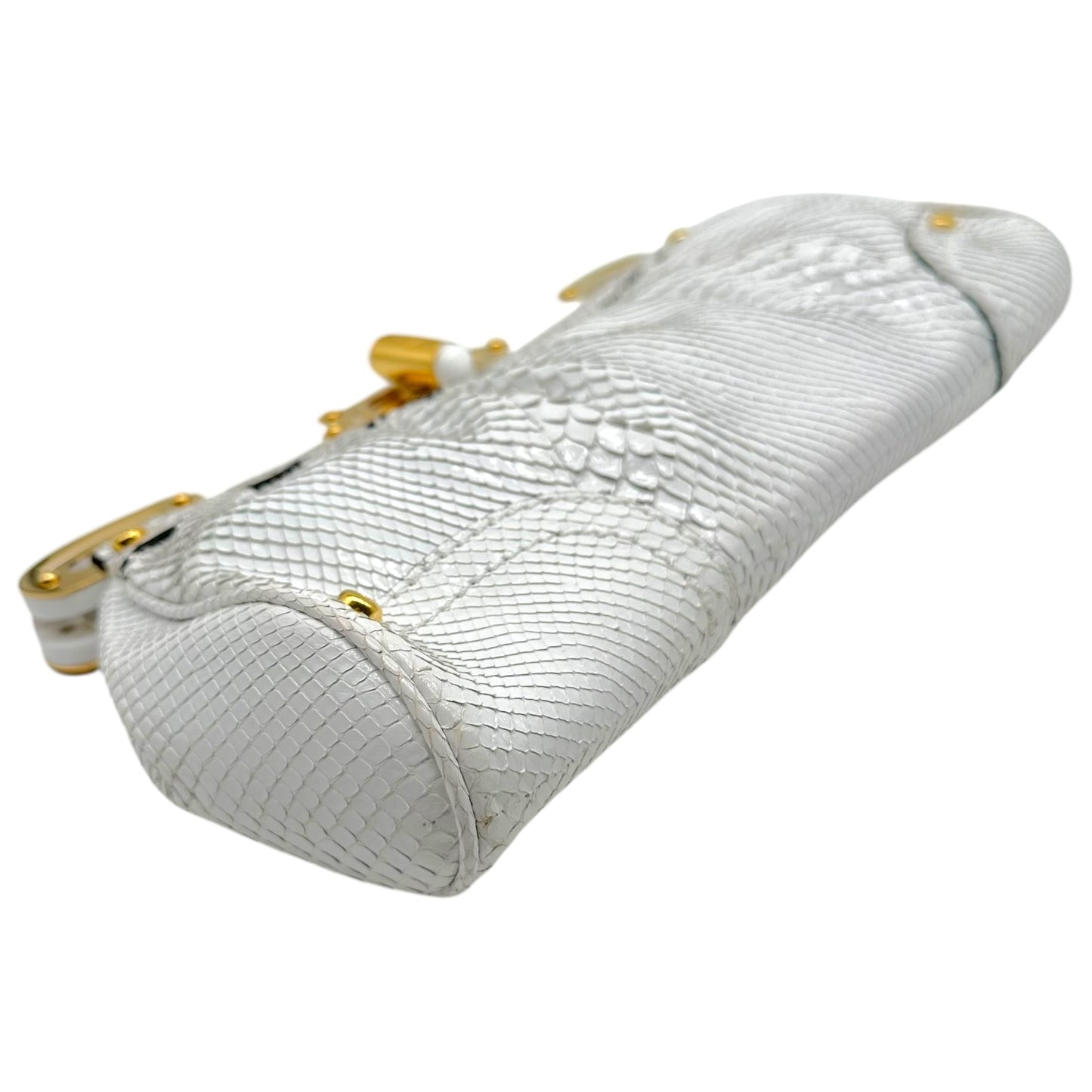 Roberto Cavalli White Python Gold Detail Clutch Bag