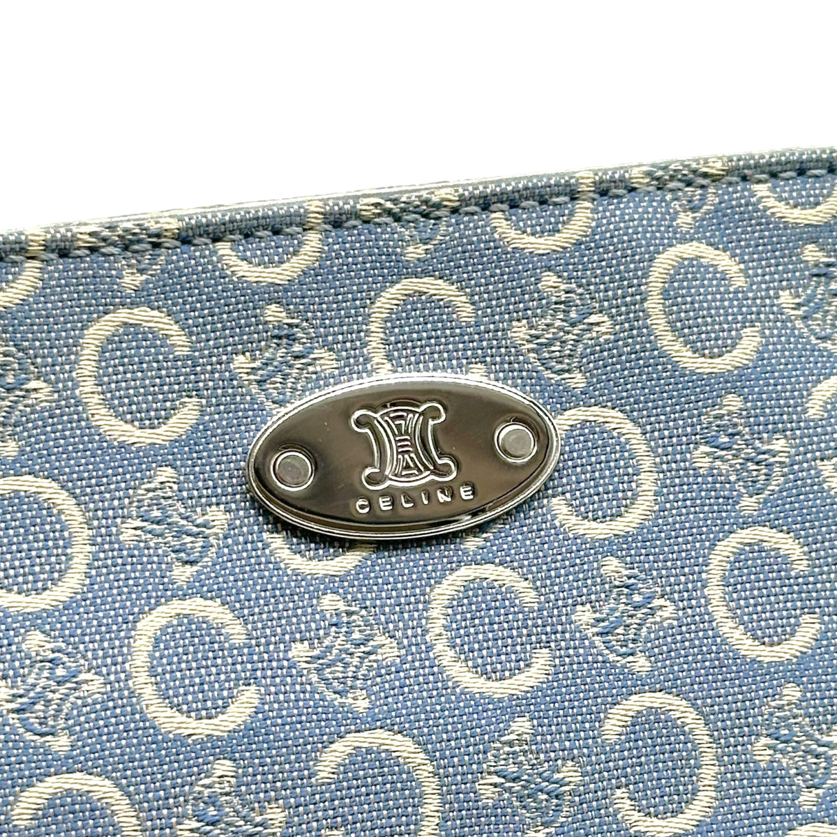 Celine Pochette Bag Light Blue Monogram Canvas Chain Strap