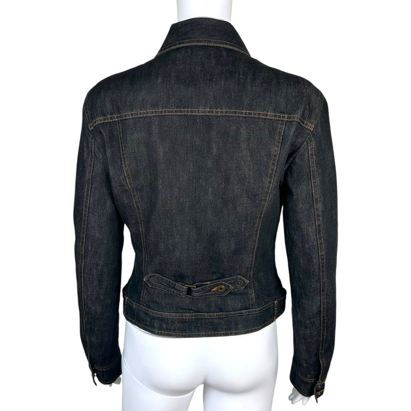 D&G Dolce & Gabbana Plaid Lined Cropped Dark Denim Jacket