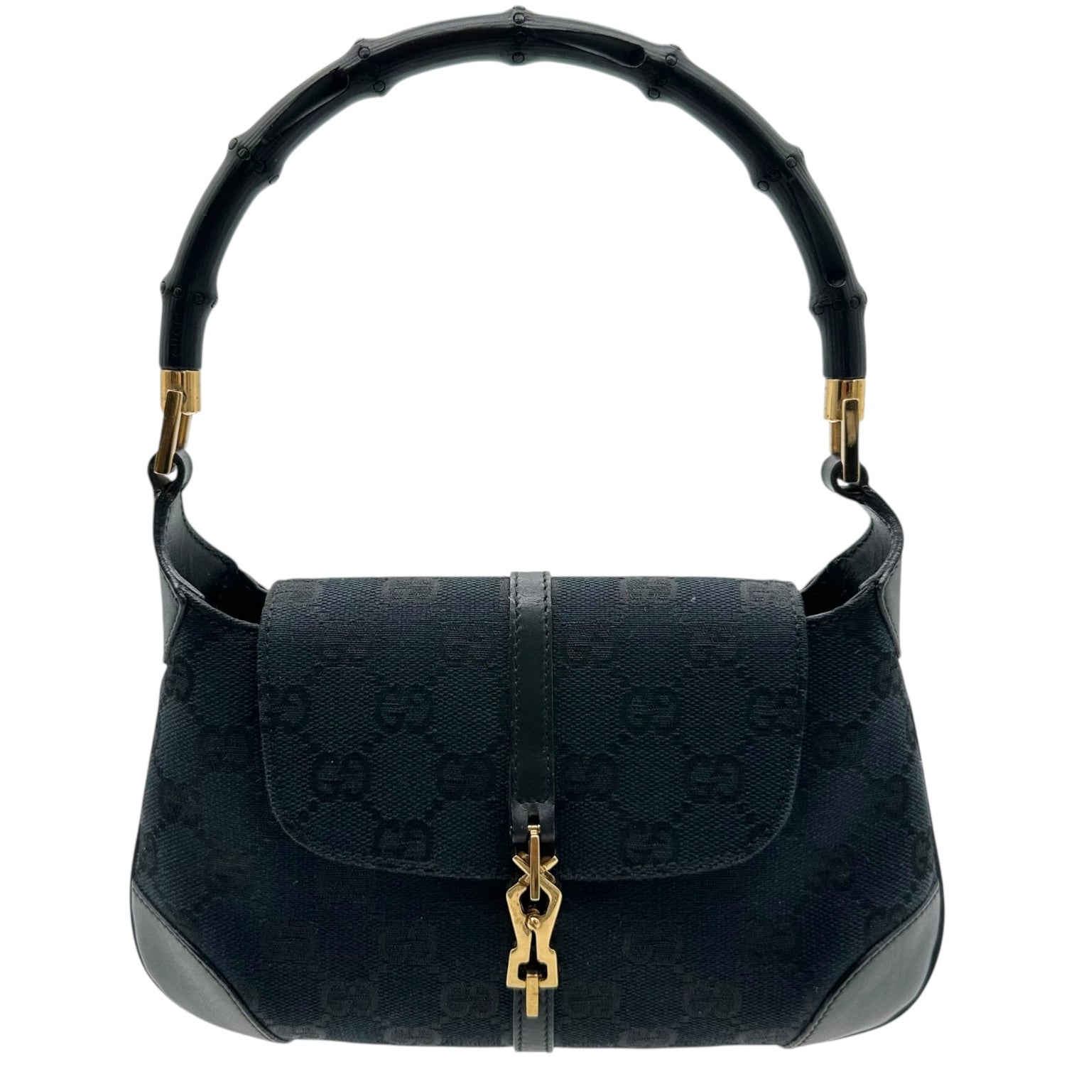 Gucci Black Canvas Monogram Bamboo Handle Mini Jackie Bag - Outfit Repeater