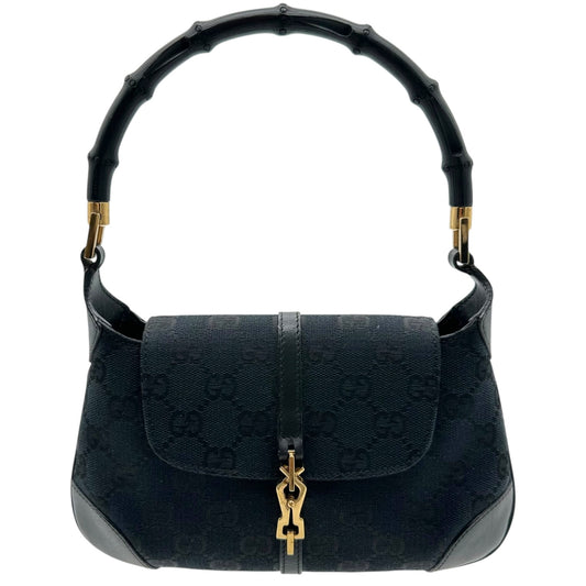 Gucci Black Canvas Monogram Bamboo Handle Mini Jackie Bag - Outfit Repeater