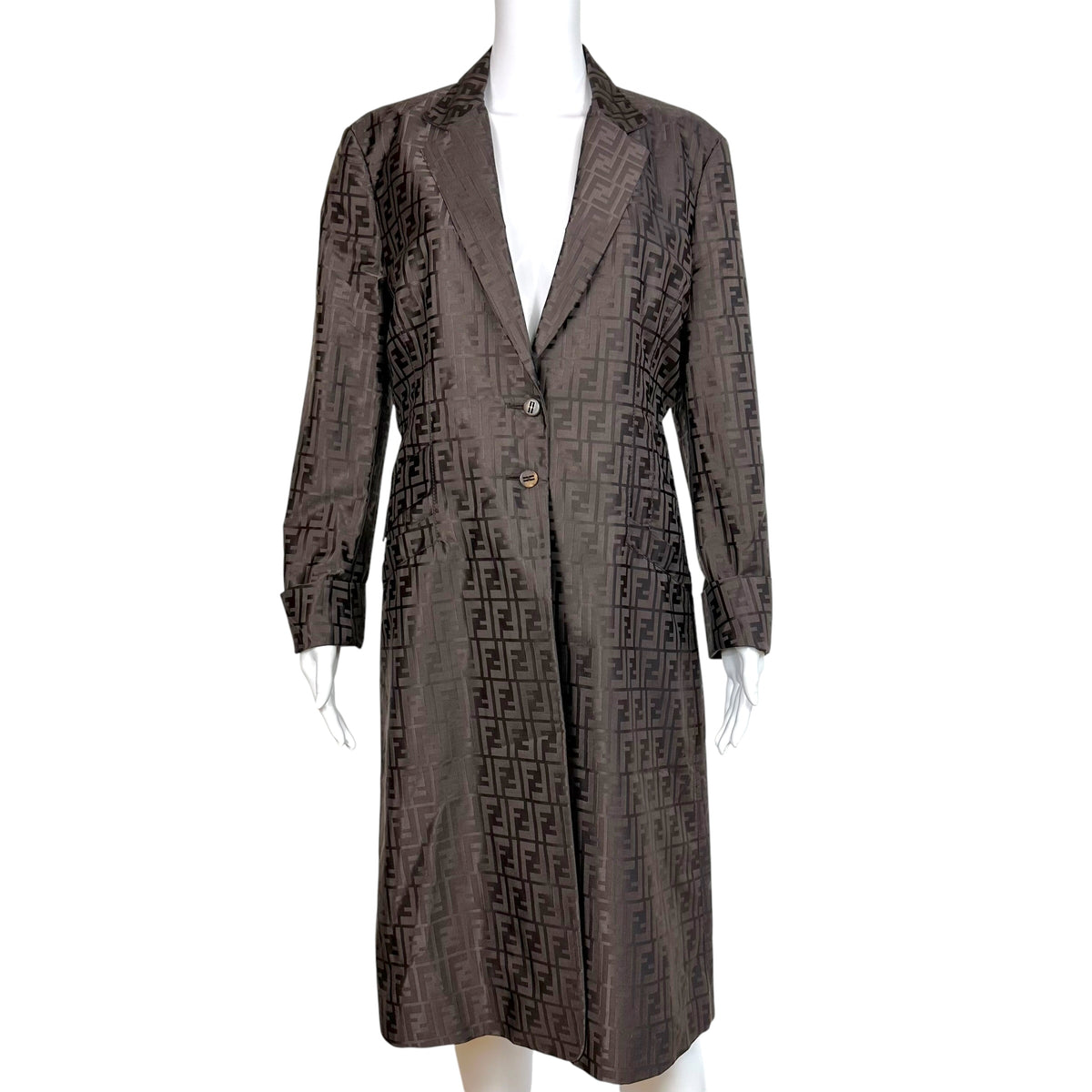 Fendi Brown Zucca Monogram Nylon Mid-Length Trench Coat