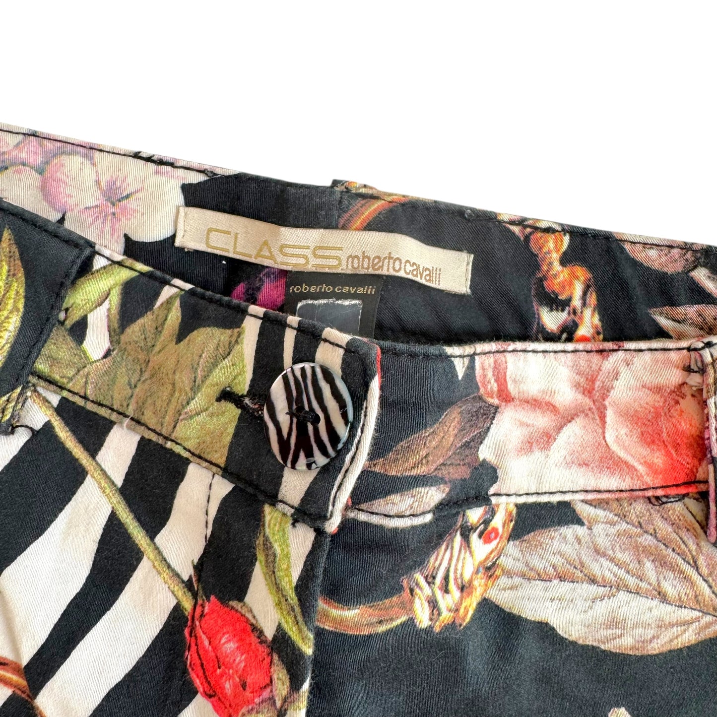 Roberto Cavalli Class Floral Zebra Print Capri Pants