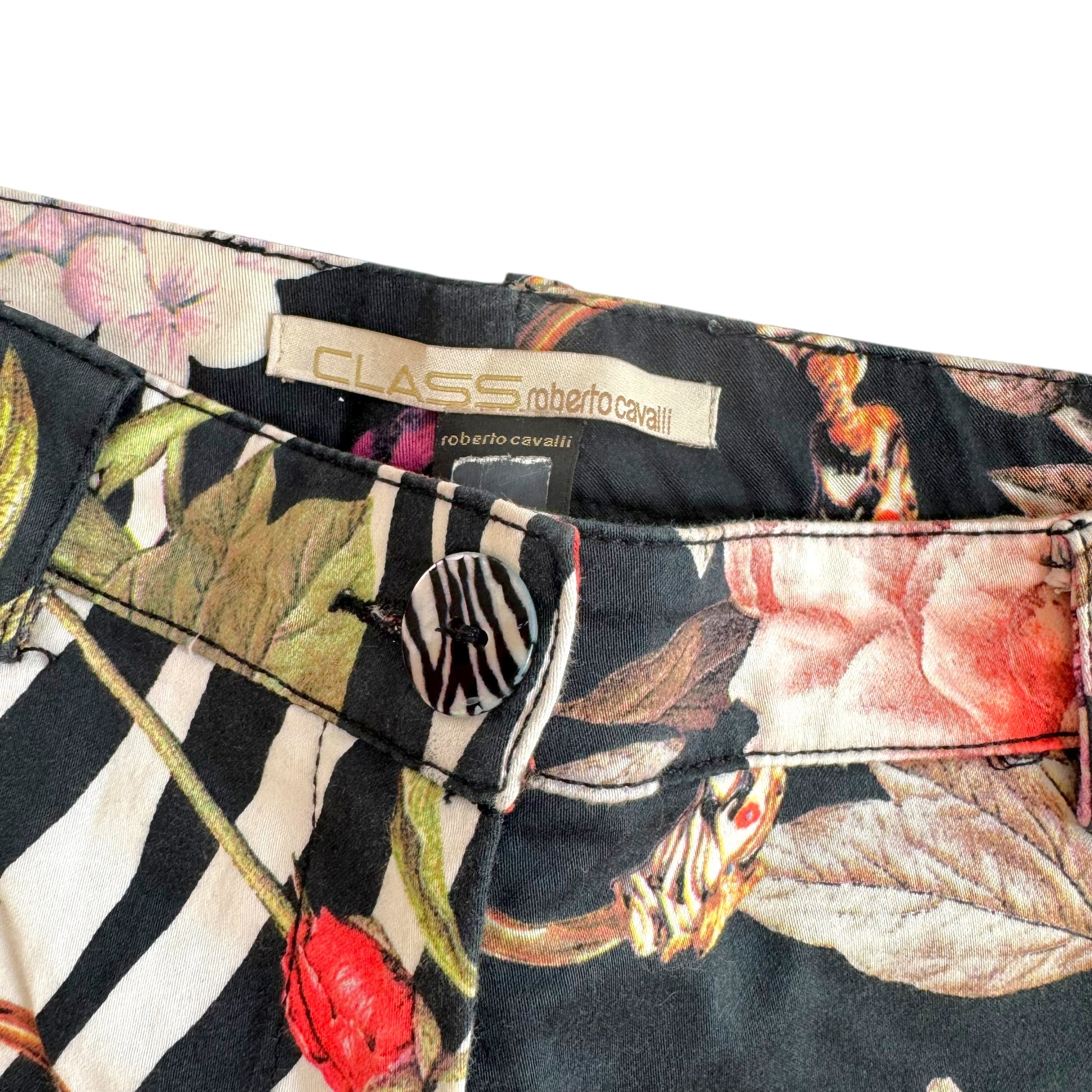 Roberto Cavalli Class Floral Zebra Print Capri Pants