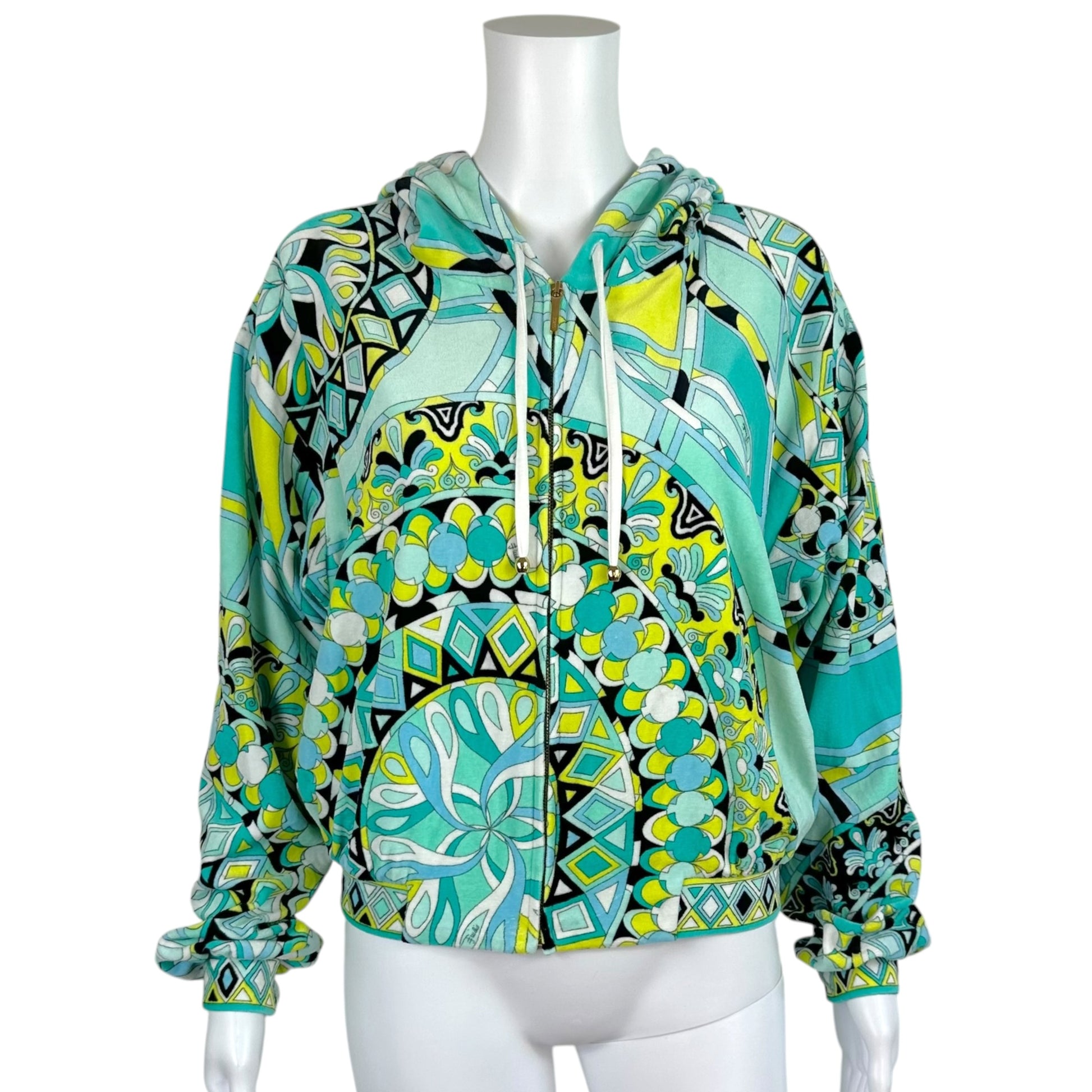 Emilio Pucci Cropped Zip-Up Hoodie Blue Green Velour