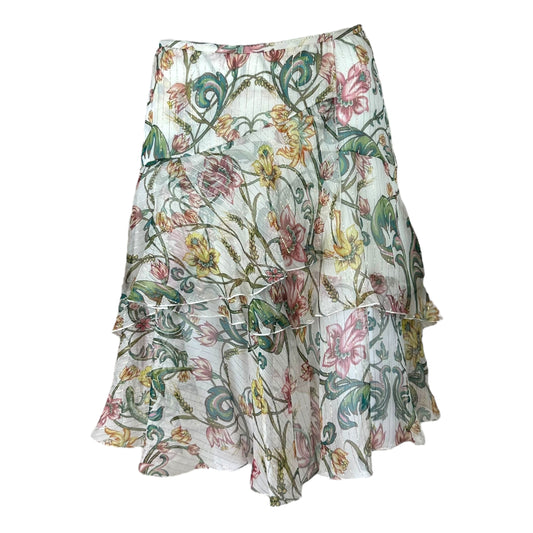 Roberto Cavalli 2012 White Floral Tiered Silk Midi Skirt