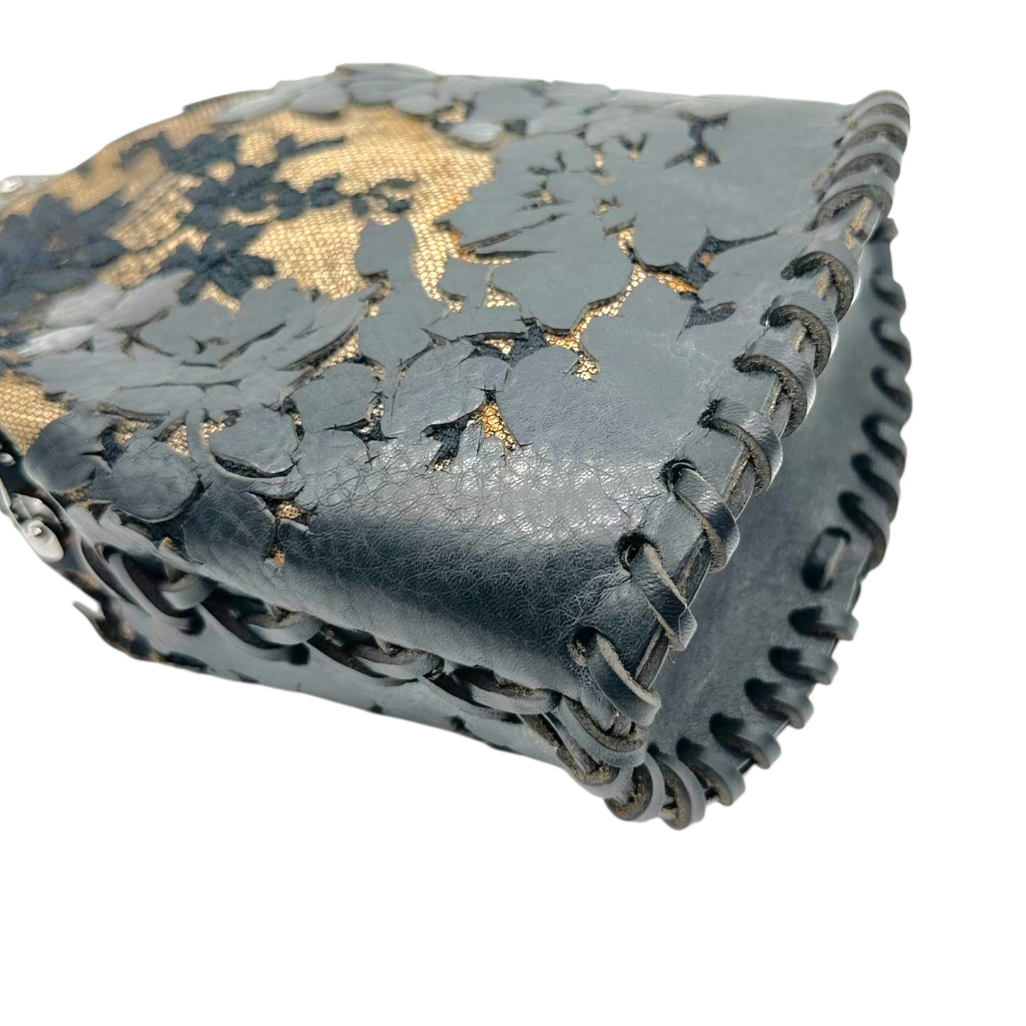 Valentino Garavani Black Lace Leather Applique Evening Bag