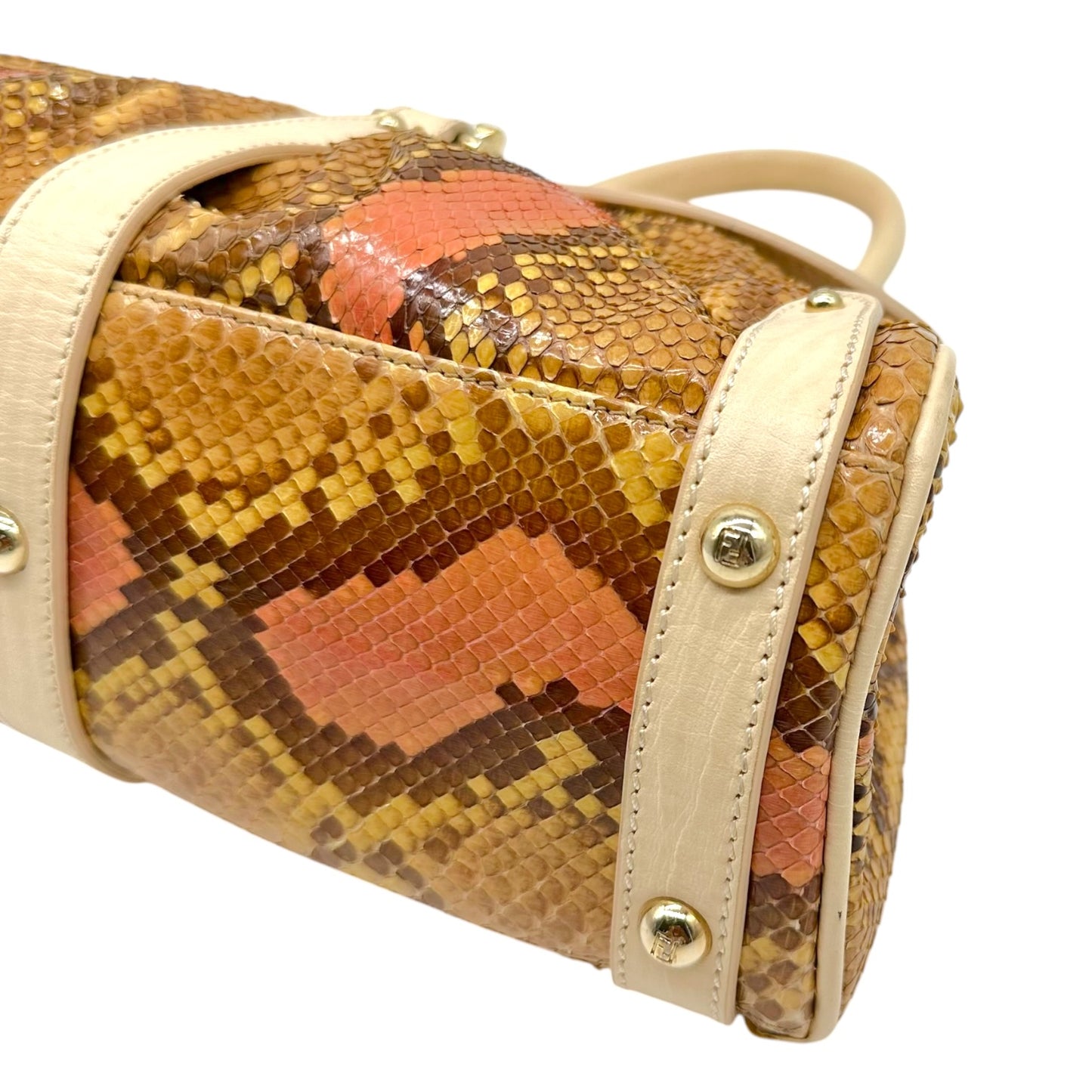 Fendi Brown & Pink Ivory Leather Trim Python Pequin Magic Handbag