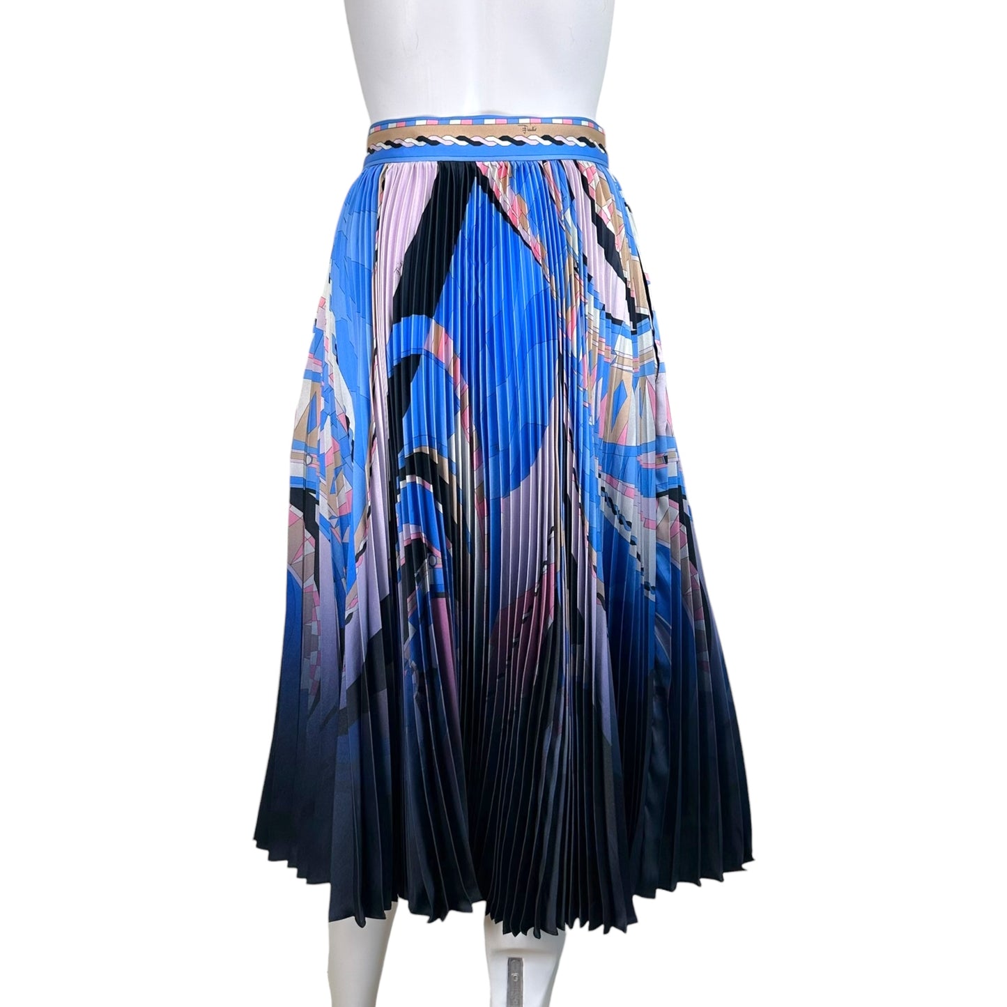 Emilio Pucci Blue Patterned Ombre Pleated Silk Maxi Skirt