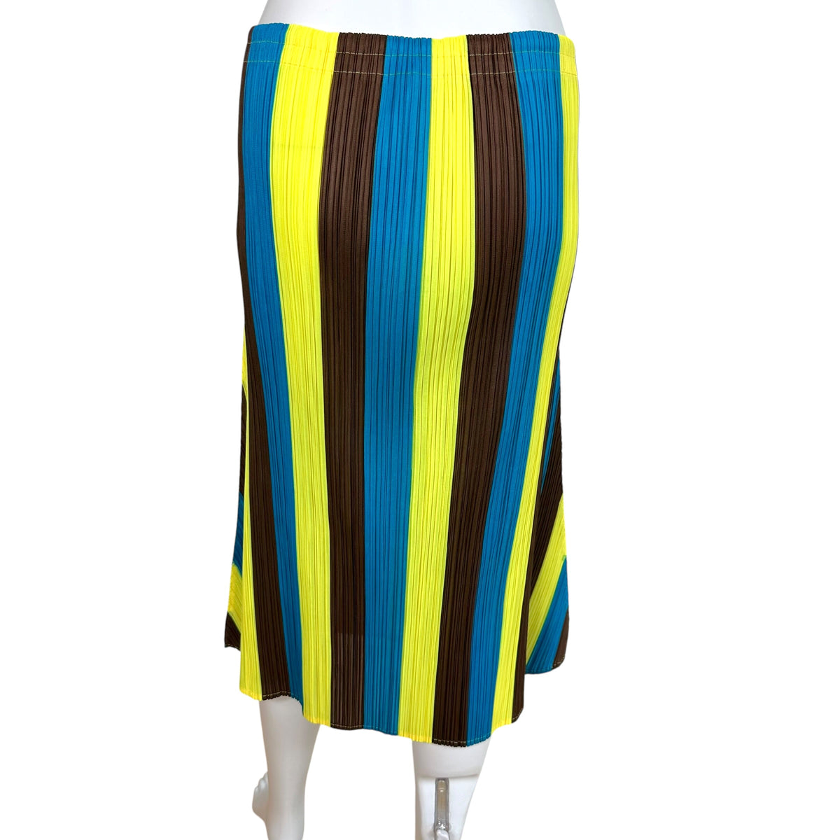 Issey Miyake Pleats Please Neon Yellow Striped Midi Skirt