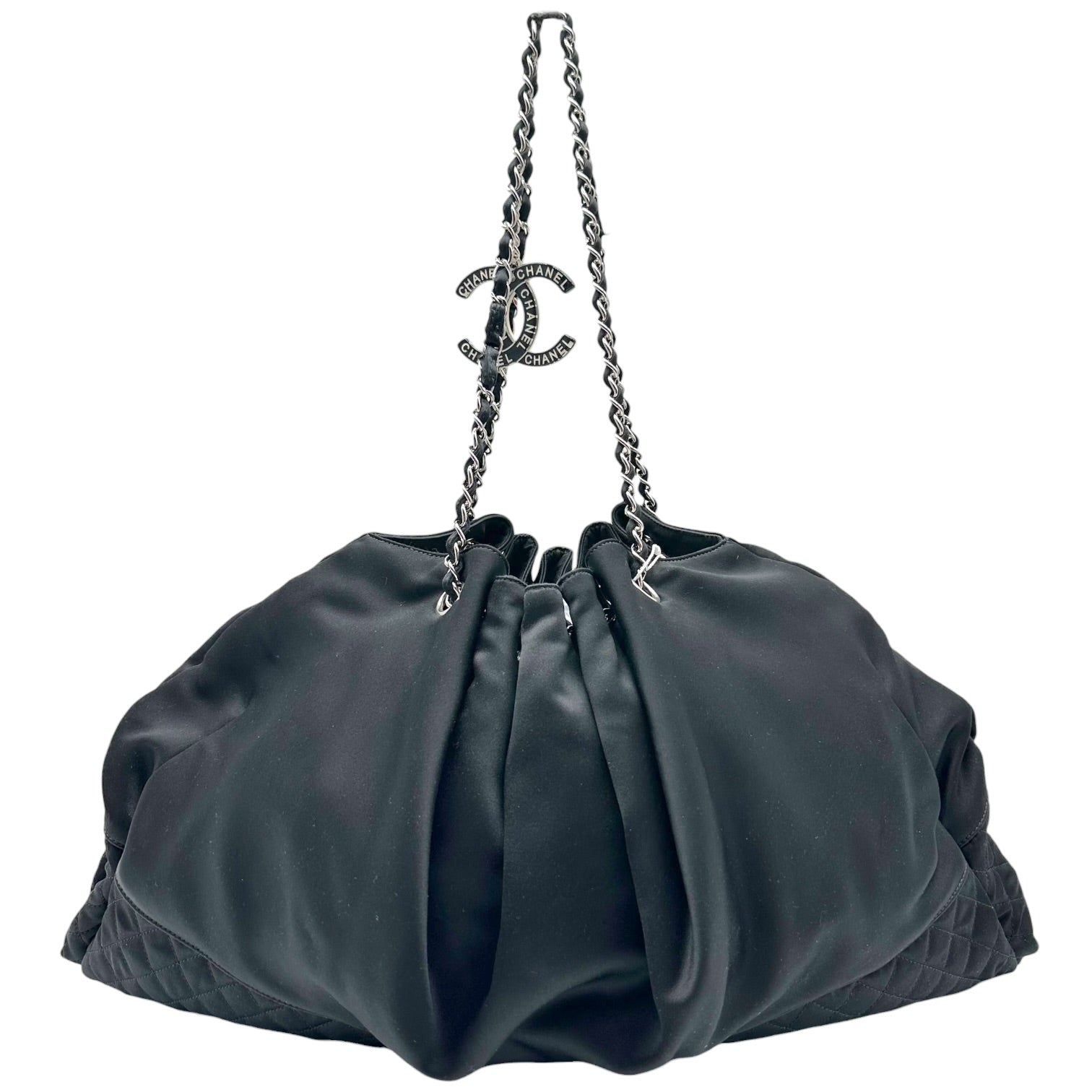 Chanel Black Satin Melrose Cabas Tote Bag