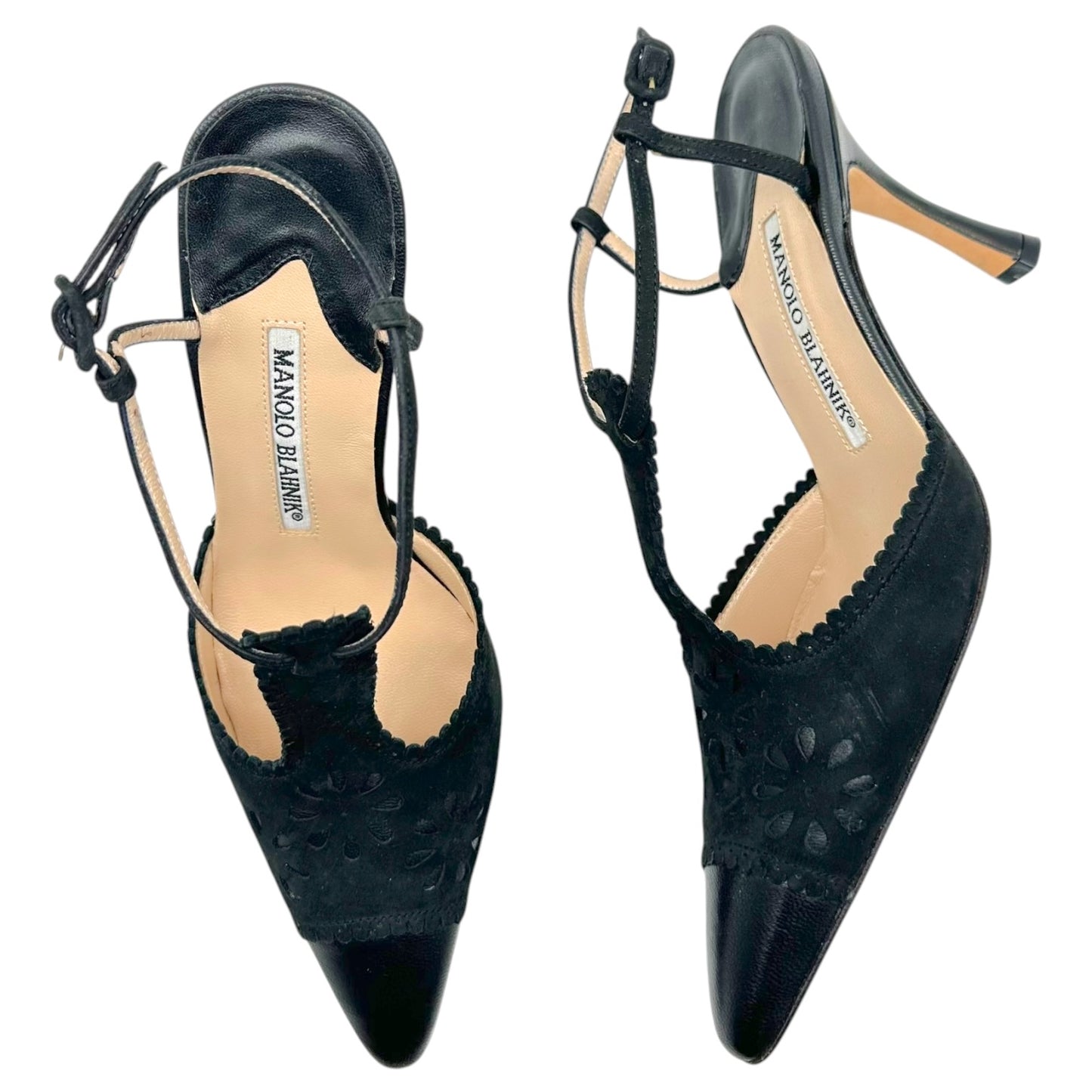 Manolo Blahnik Black Suede Leather Pointed Toe Heels