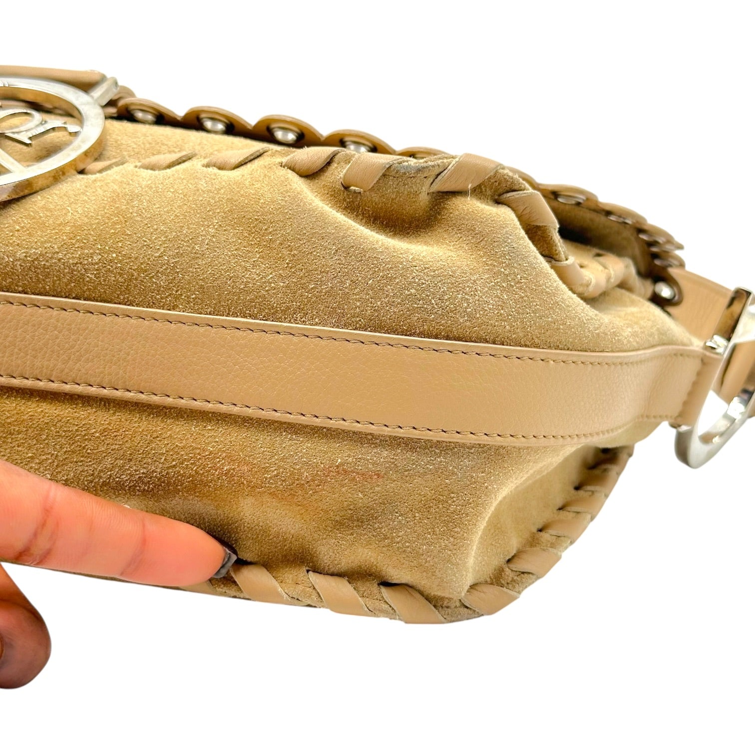 Christian Dior Tan Suede Rhinestone Shoulder Bag