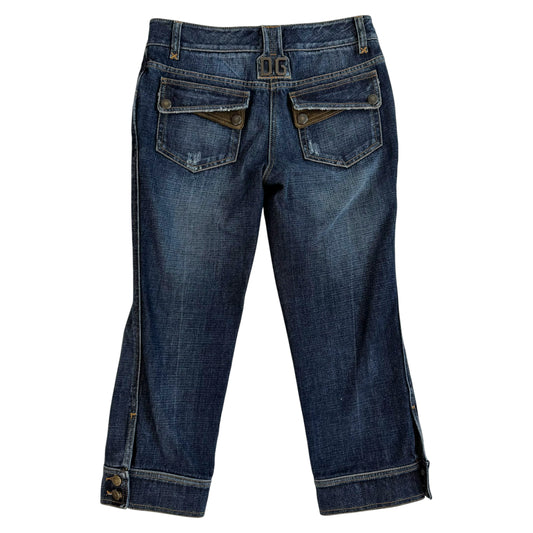 Dolce & Gabbana Denim Suede Logo Capri Pants Dark Denim