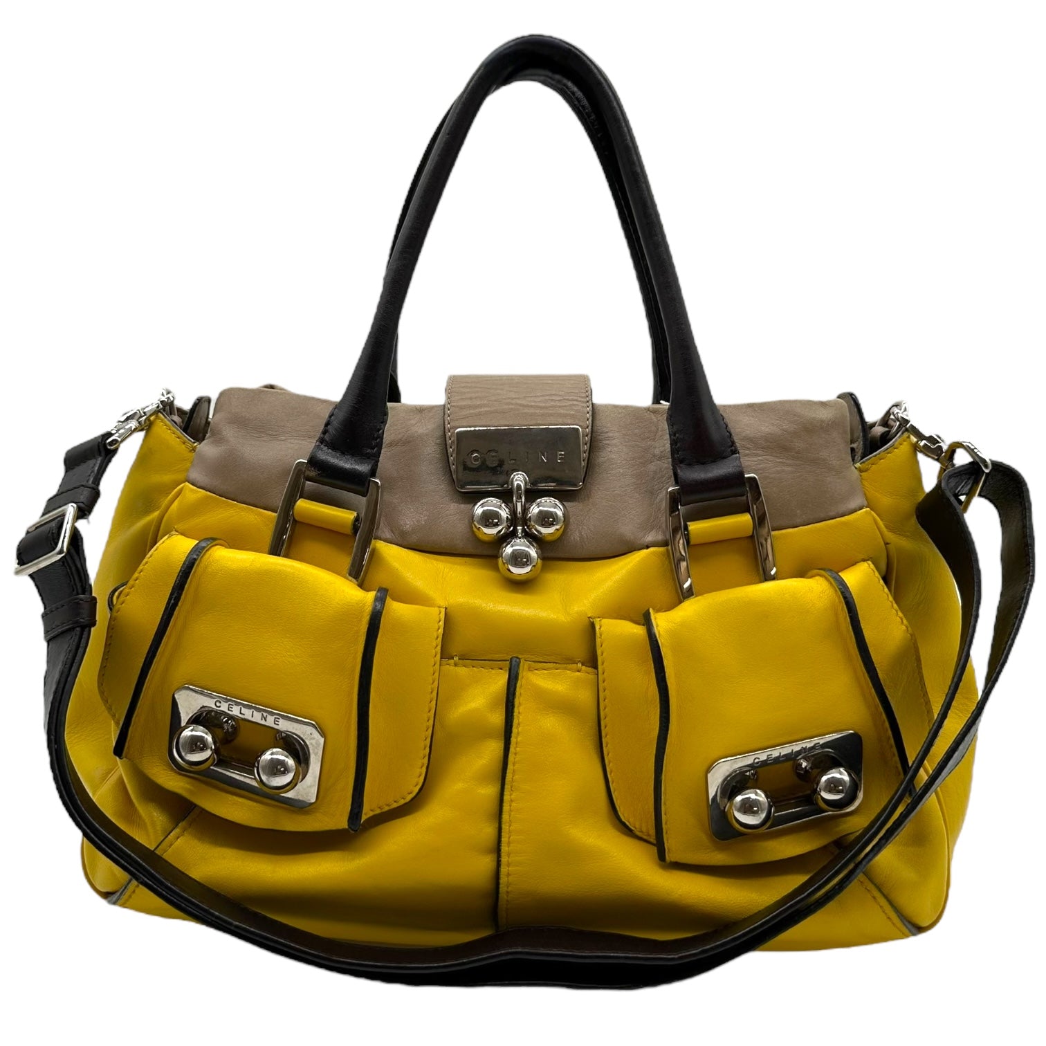 Celine Yellow Leather 2-Way Bag with Silver Hardware
