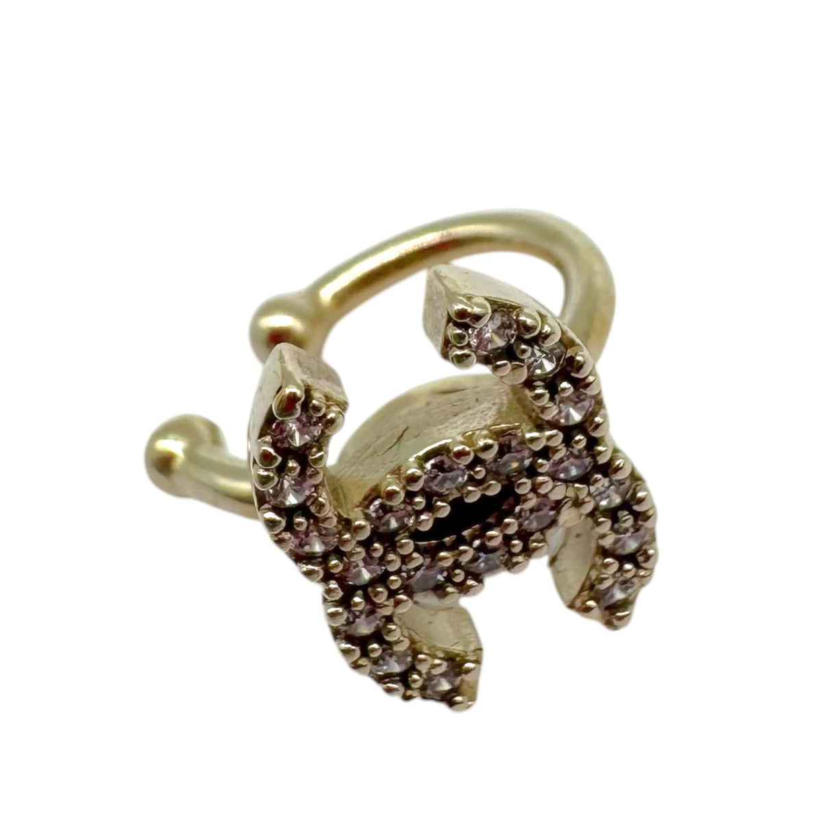 Chanel Gold Crystal Faux Lip Ring Ear Cuff Set