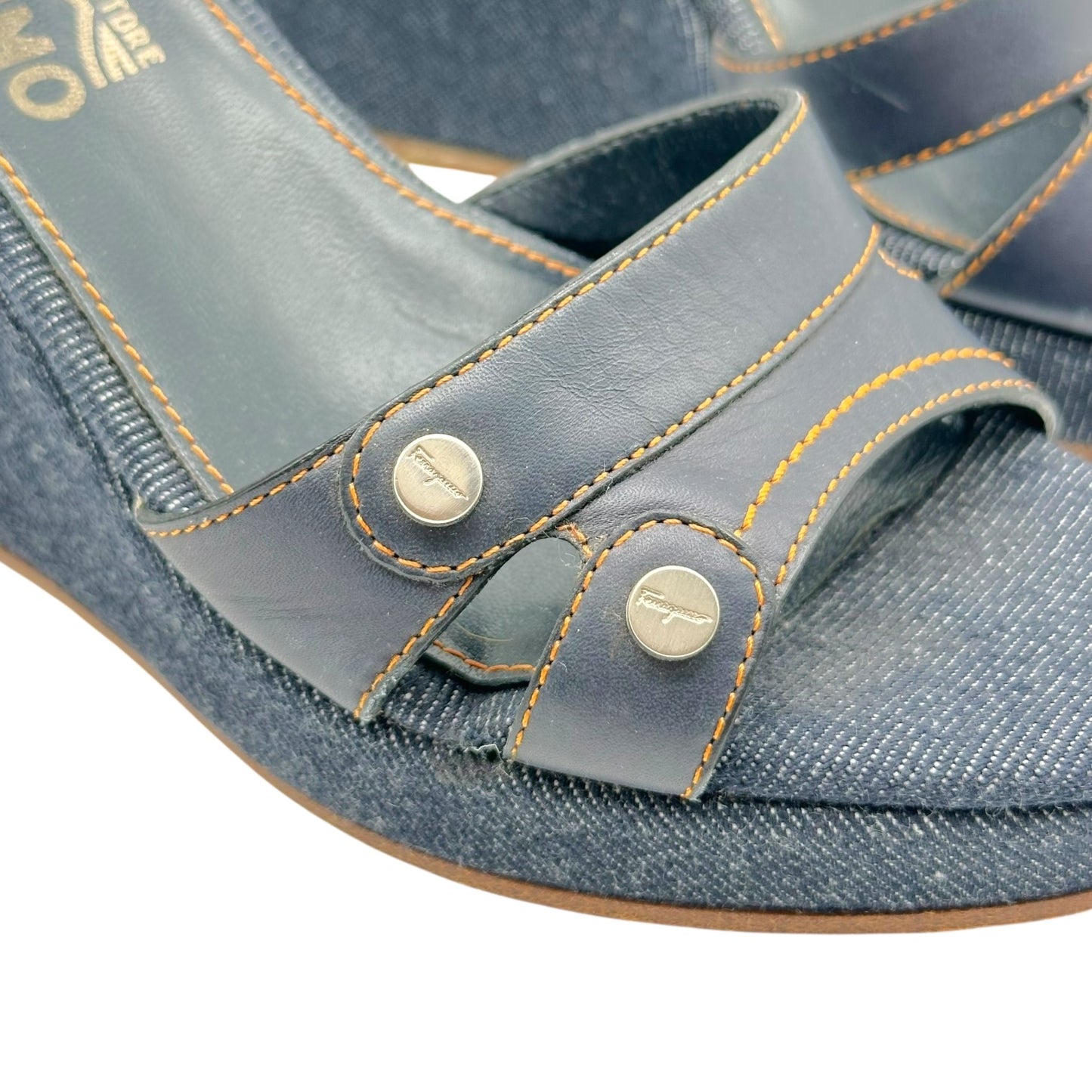 Salvatore Ferragamo Denim Mule Wedge Sandals