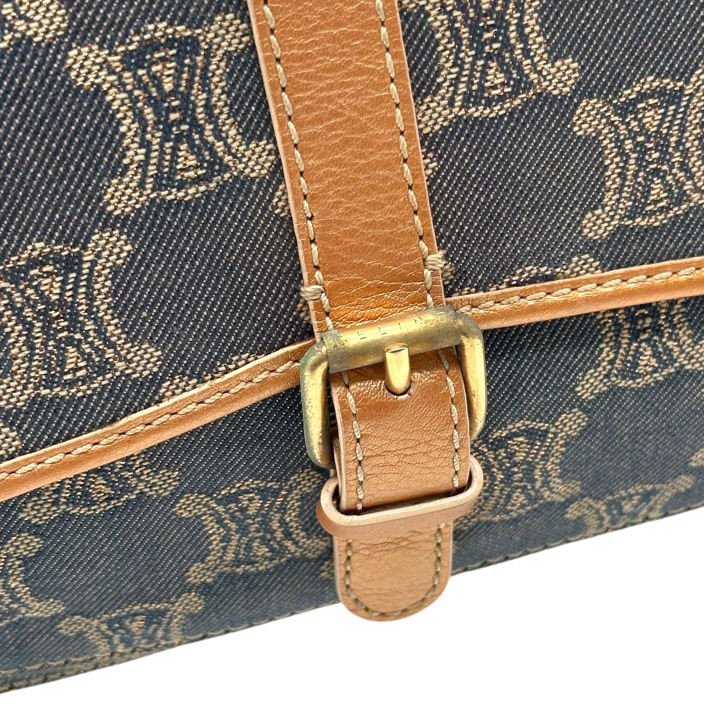 Celine Metallic Denim Triomphe Monogram Shoulder Bag