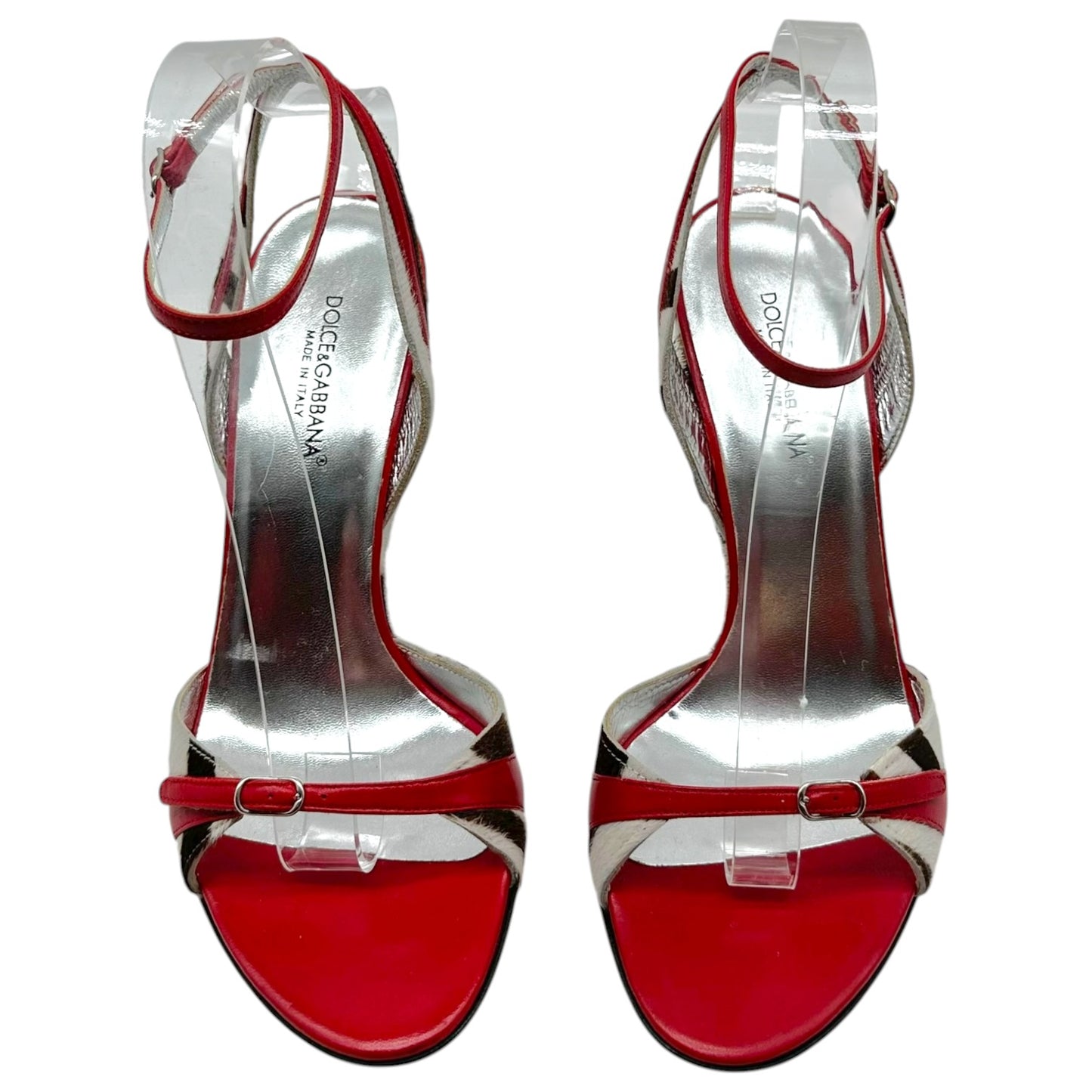 Dolce & Gabbana Zebra Print Ponyhair & Red Leather Wedge Heel Sandals