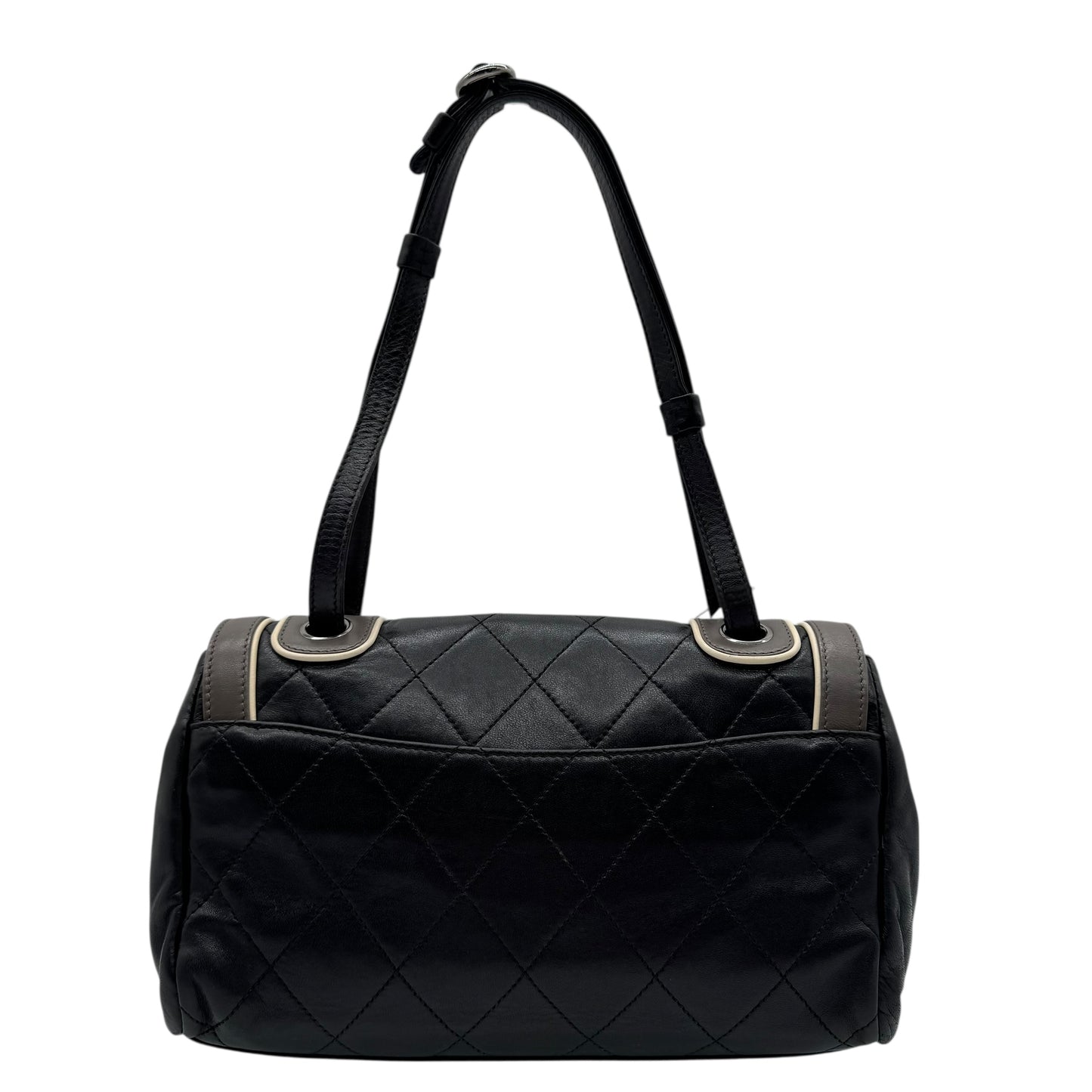 Chanel Gray & Black Matelasse Lambskin Adjustable Shoulder Flap Bag 2006-08 - Outfit Repeater