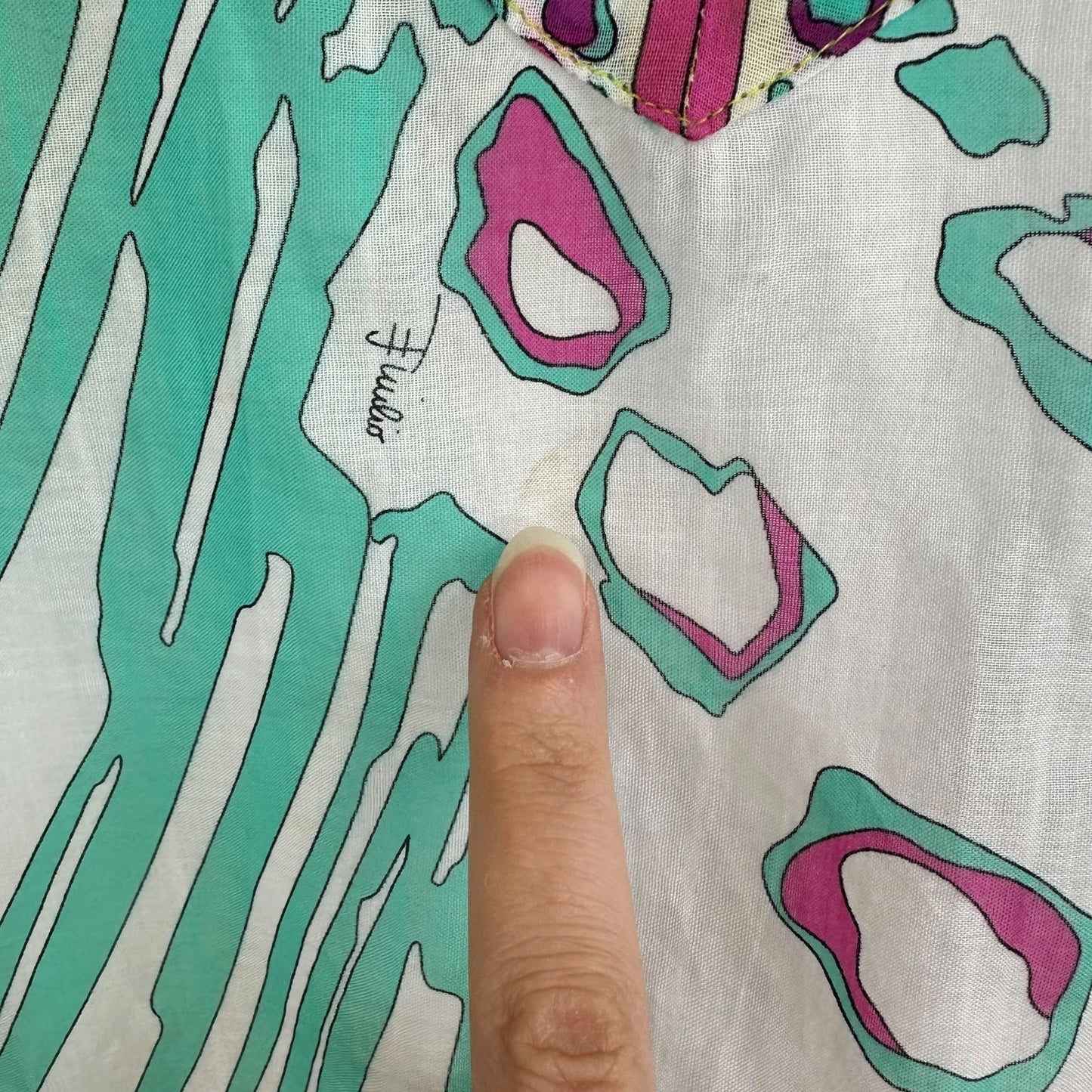 Emilio Pucci Turquoise & Pink Printed Semi-Sheer Blouse