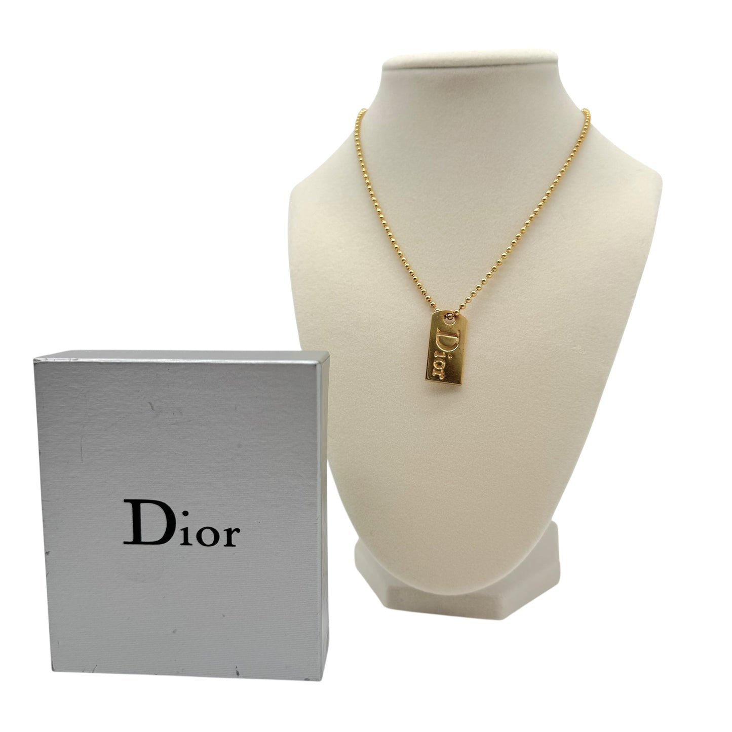 Christian Dior Gold Tag Logo Necklace