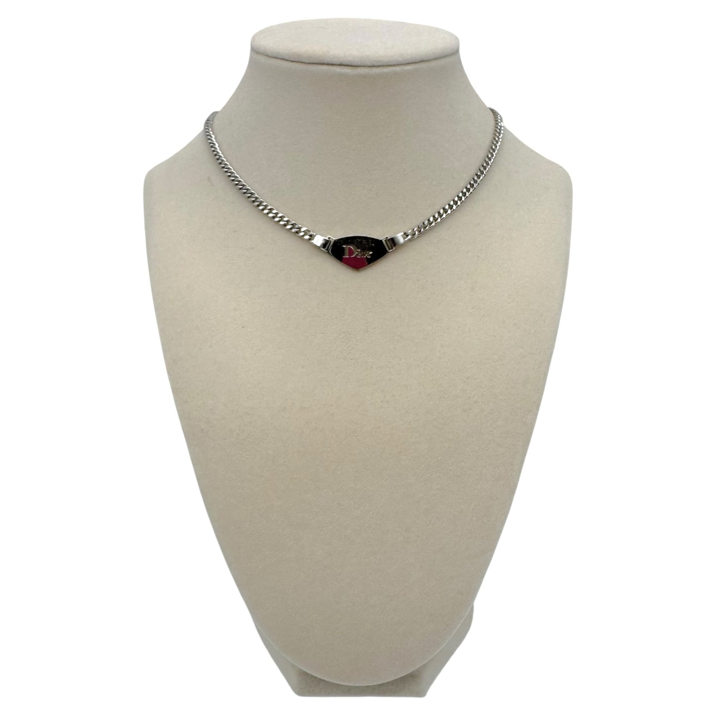 Christian Dior Silver Logo Plate Necklace