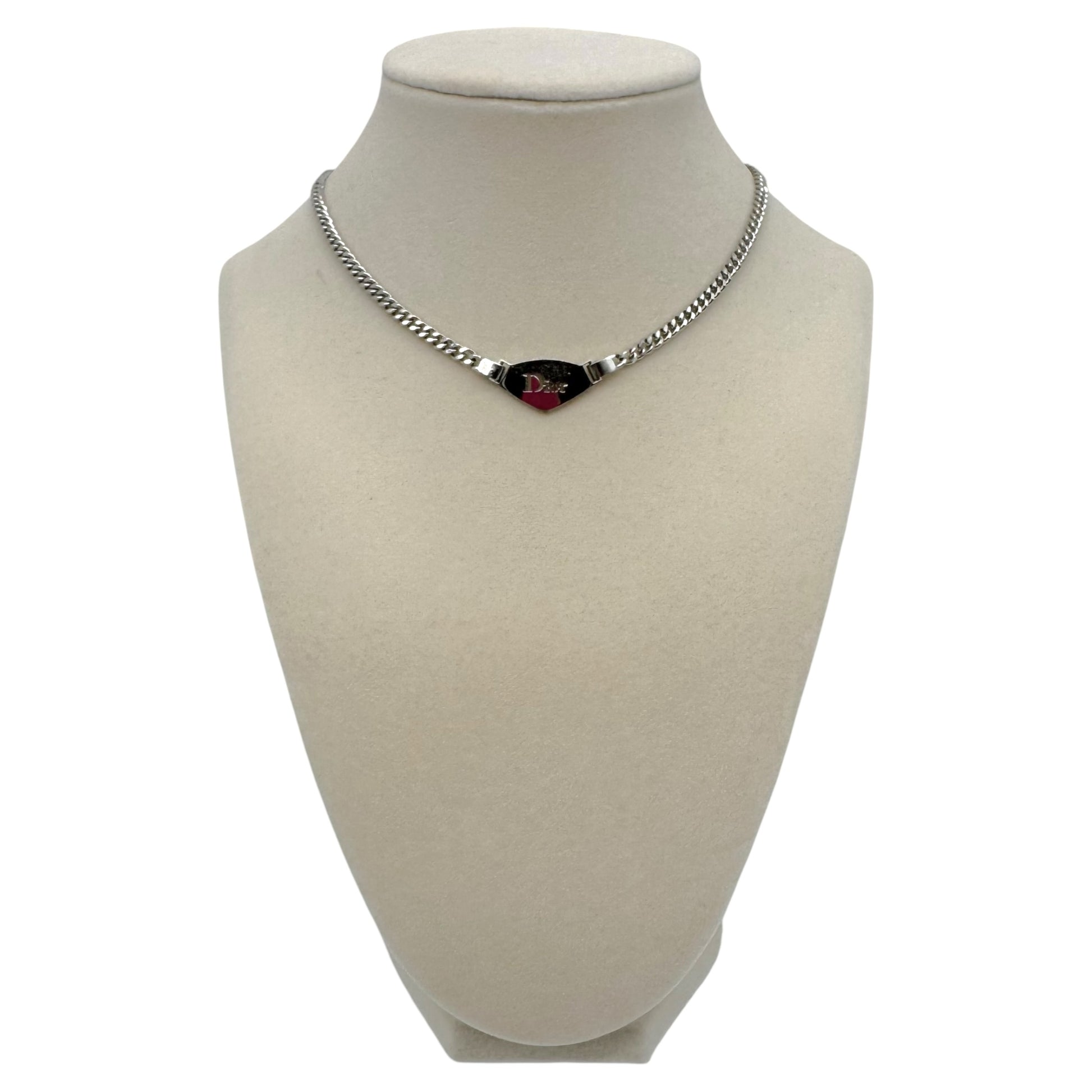Christian Dior Silver Logo Plate Necklace