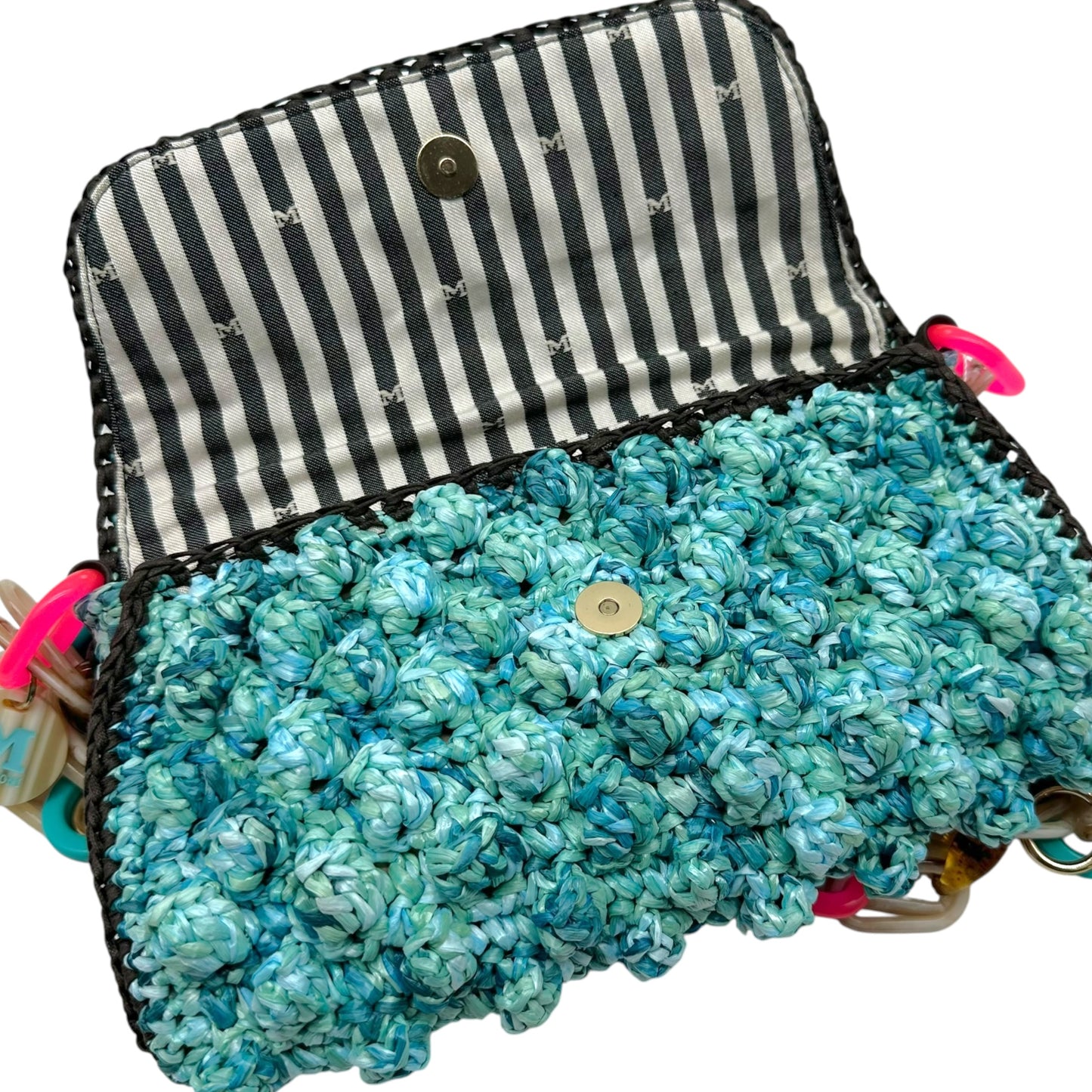 Missoni M Turquoise Raffia & Pink PVC Chain Shoulder Bag