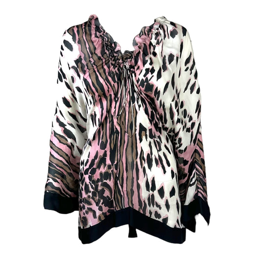 Roberto Cavalli 2008 Pink Leopard Print Silk Khaftan Blouse