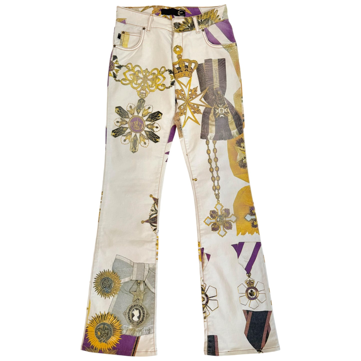 Just Cavalli Roberto Cavalli White & Gold Medal Printed Jeans