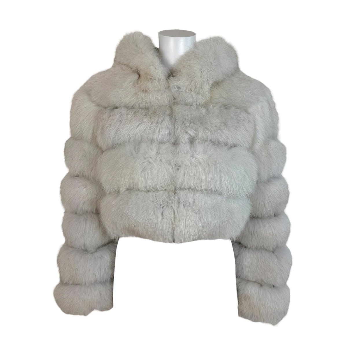 White Cropped Hooded Fox Fur Coat