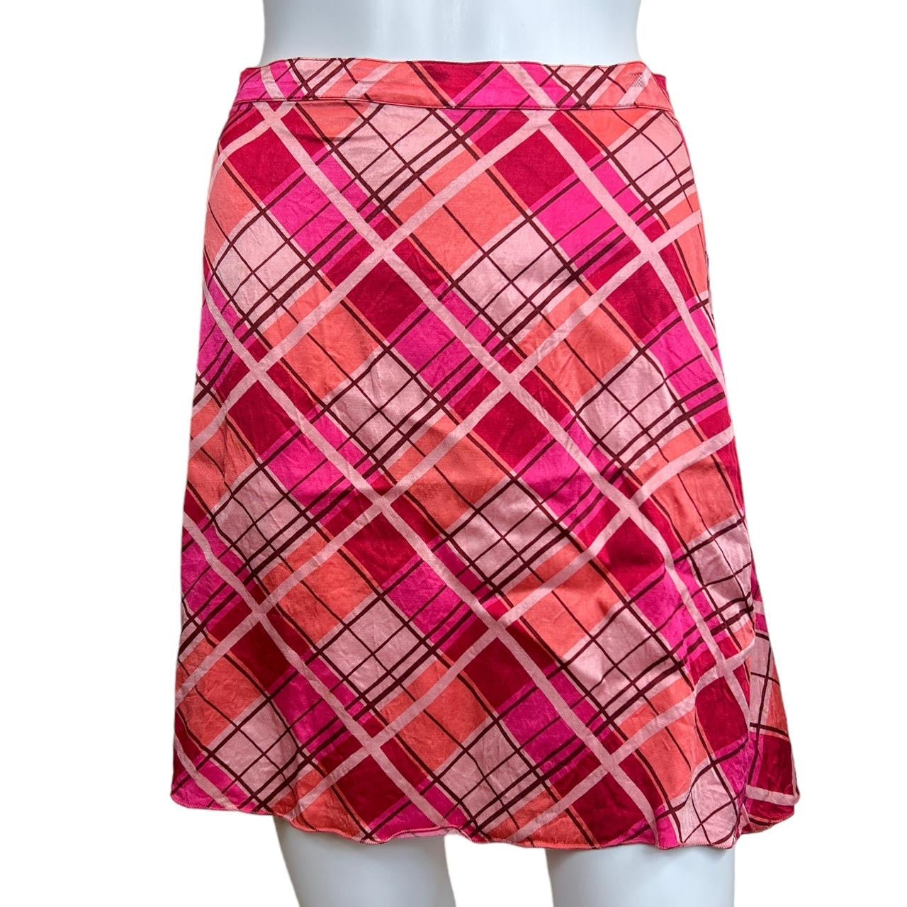 Anna Molinari of Blumarine Pink Plaid Printed Satin Midi Skirt - Outfit Repeater