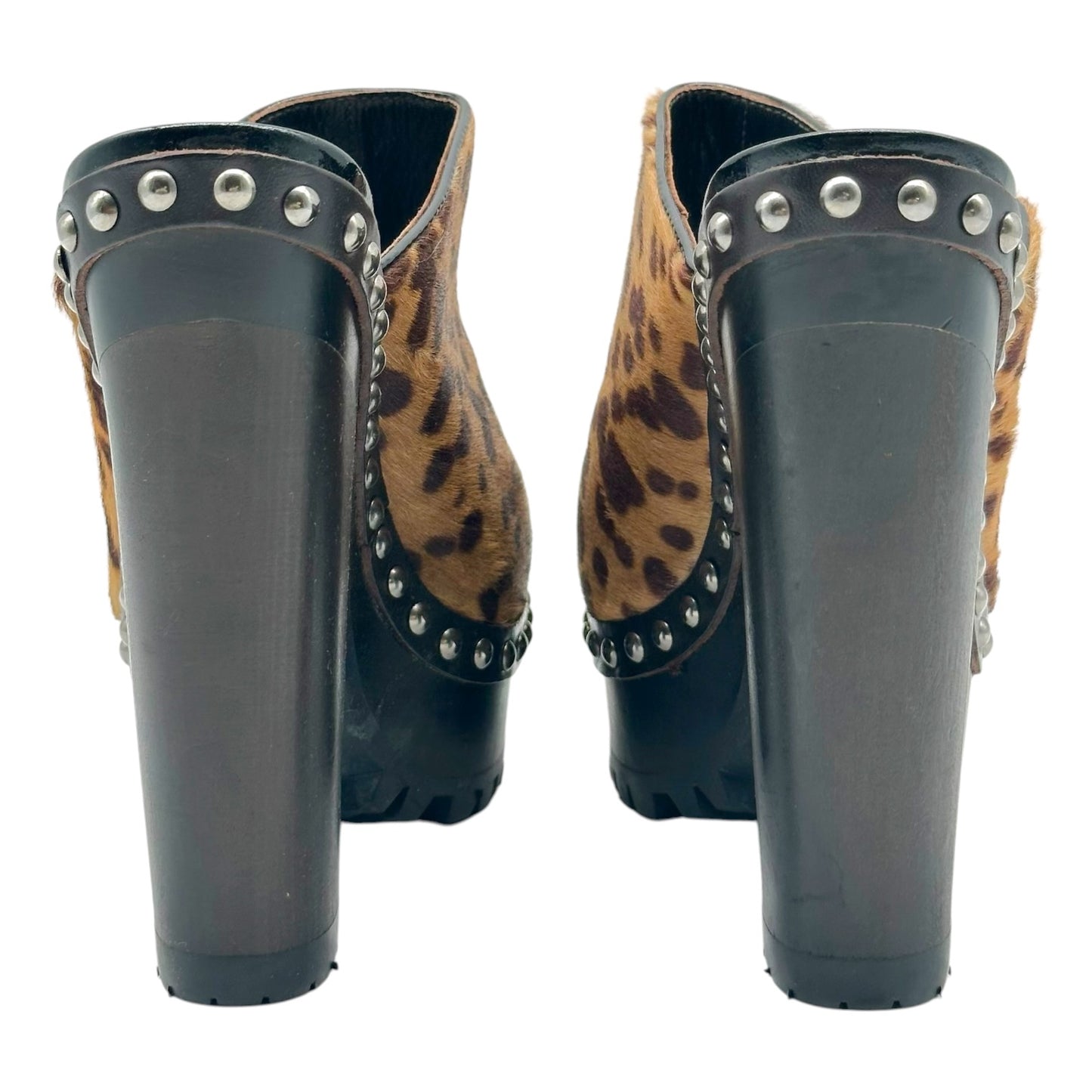 Miu Miu Leopard Print Ponyhair Platform Clog Heels