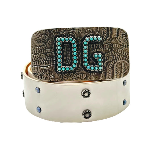 Dolce & Gabbana White & Turquoise Studded Logo Belt