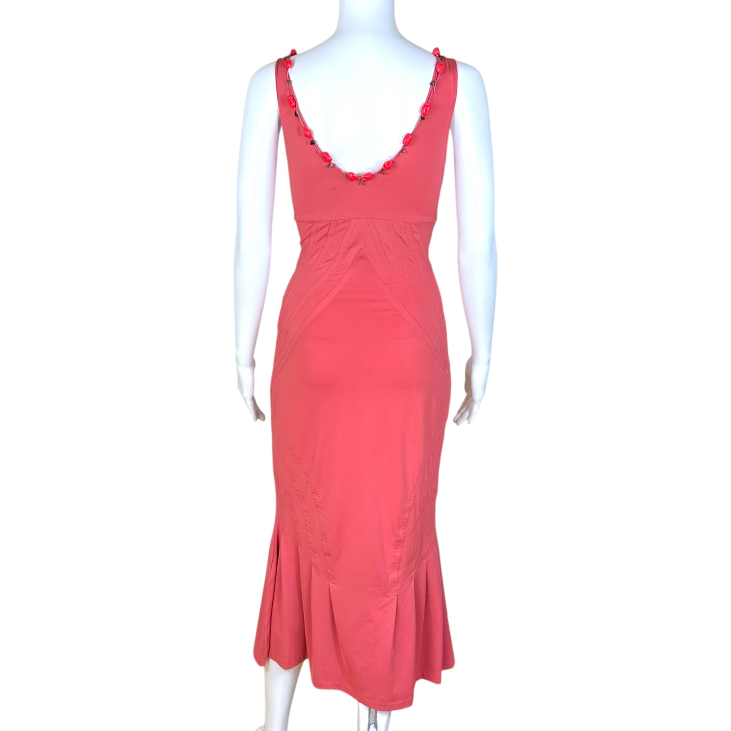 Roberto Cavalli Class Pink Beaded Neckline Midi Dress