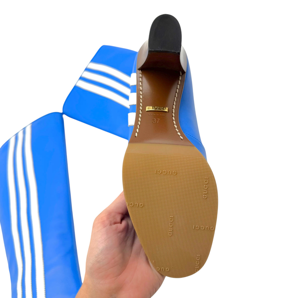 Gucci x Adidas Blue Leather Heeled Boots