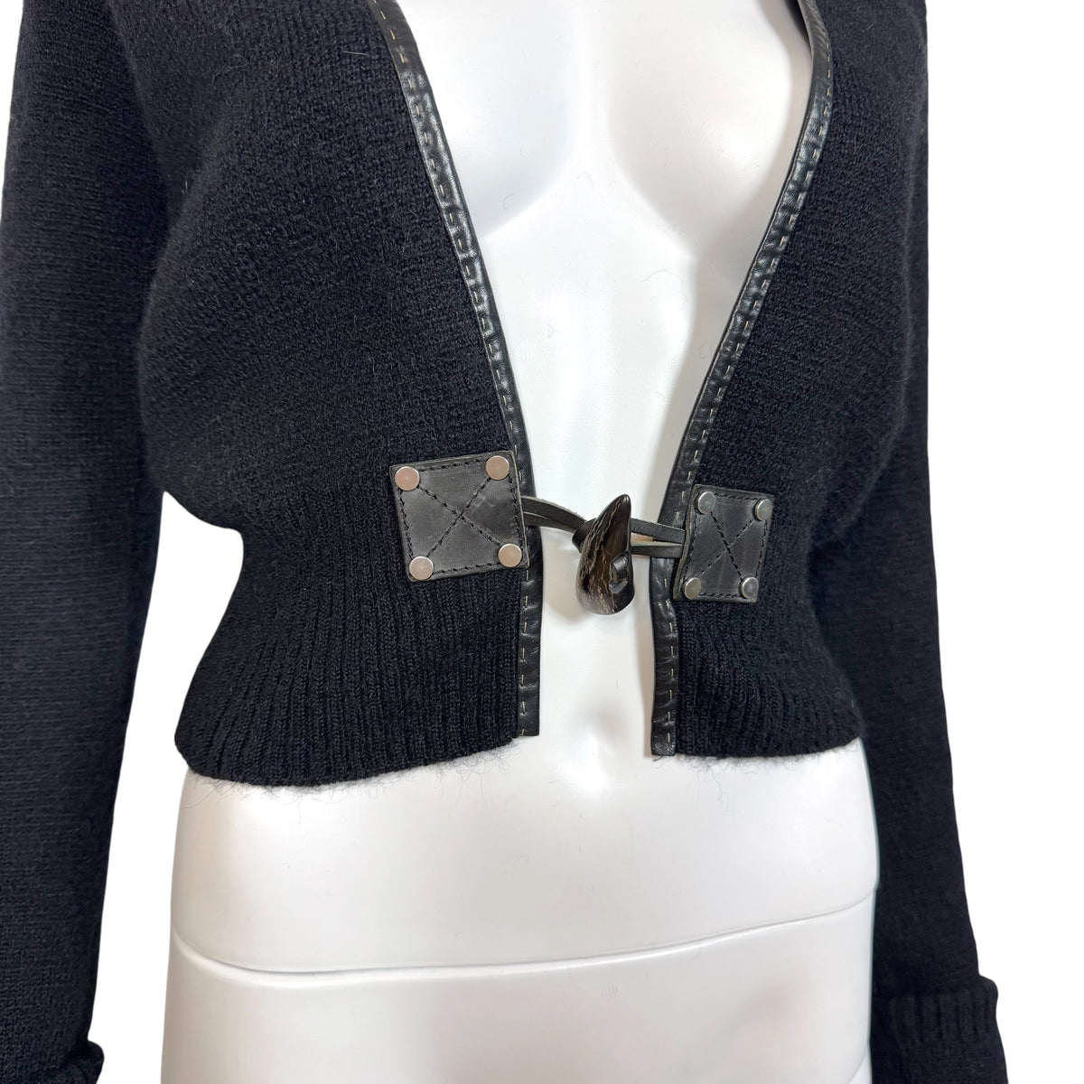 Dsqaured2 Black Wool & Leather Toggle Cardigan