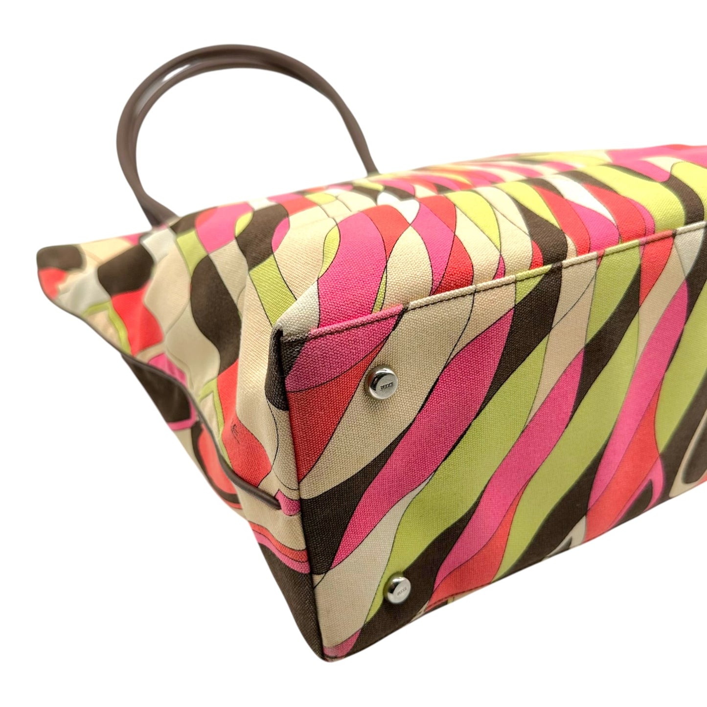 Emilio Pucci Large Canvas Tote Bag Pink Orange Brown