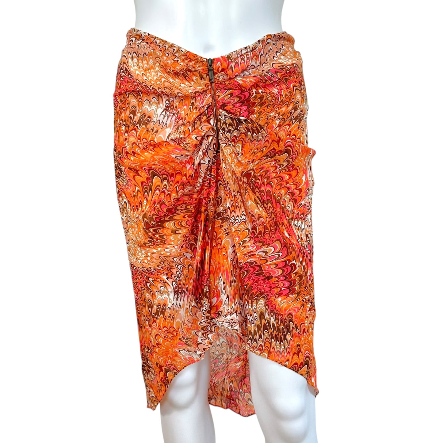 Celine Orange & Pink Swirl Print Strapless Silk Blouse