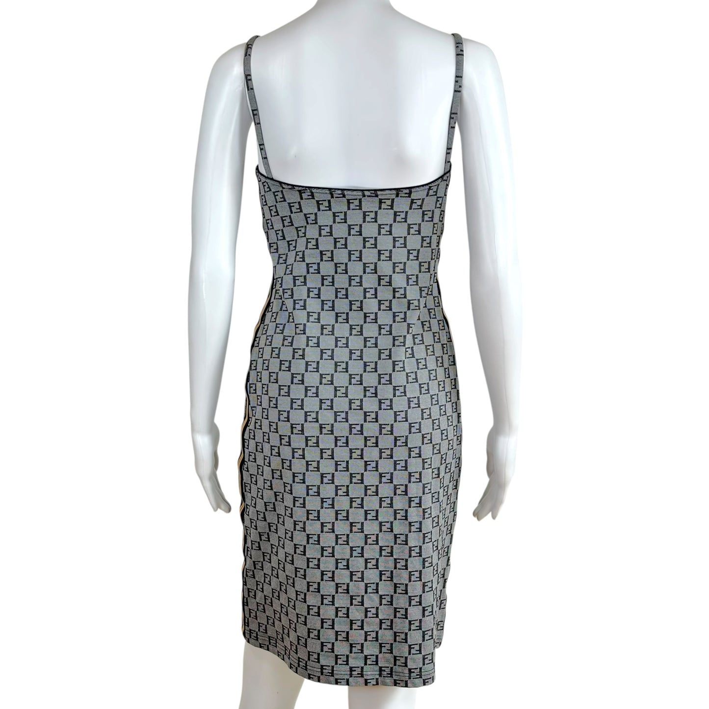 Fendi Midi Dress Gray Zucchino Monogram Side Stripe