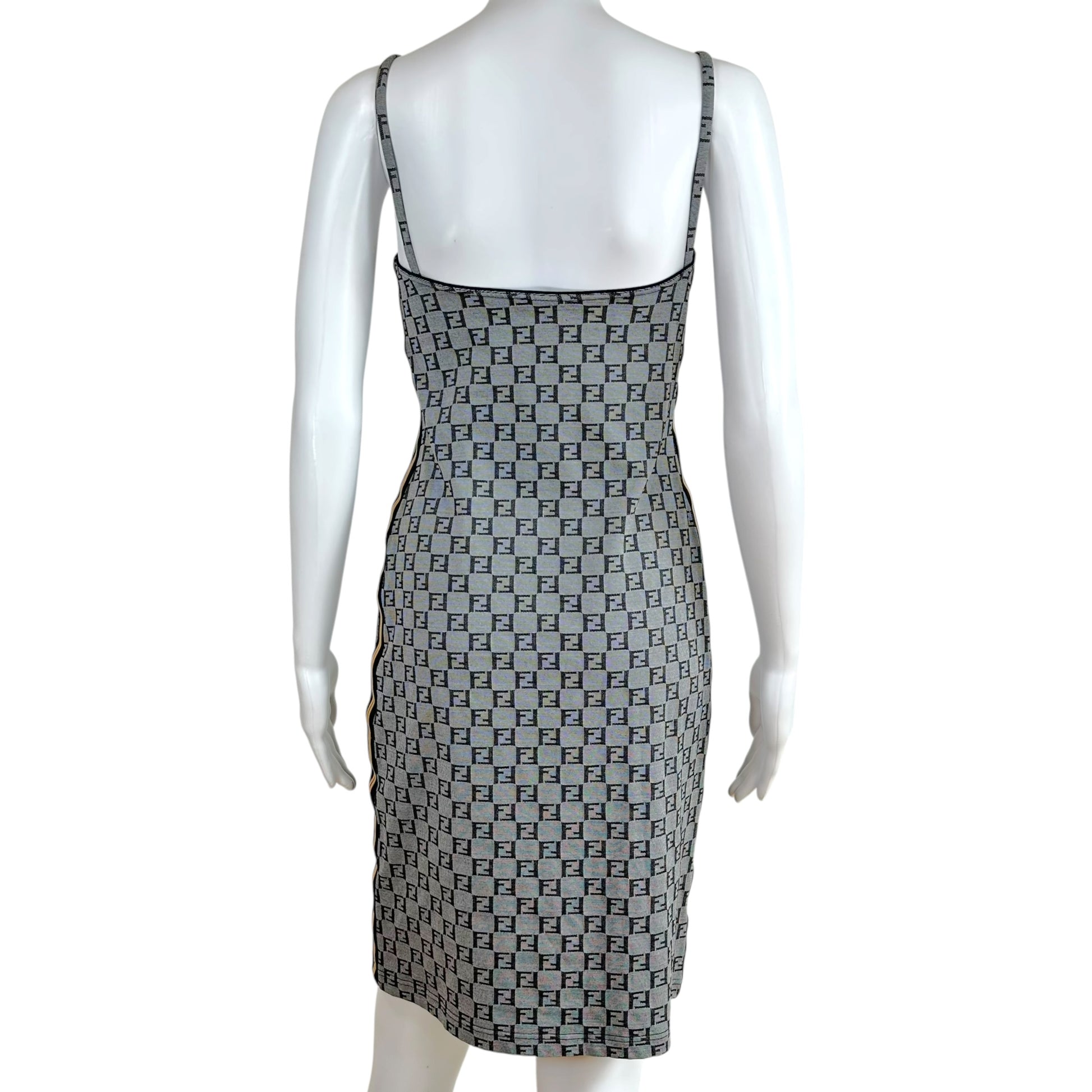 Fendi Midi Dress Gray Zucchino Monogram Side Stripe